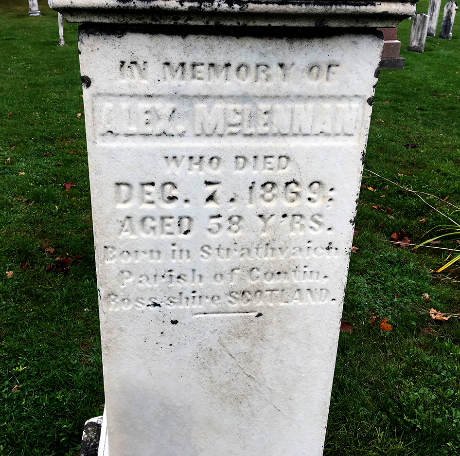 Photo of headstones/Alex McLennan d1869 hdstn Morriston Crown cem ON